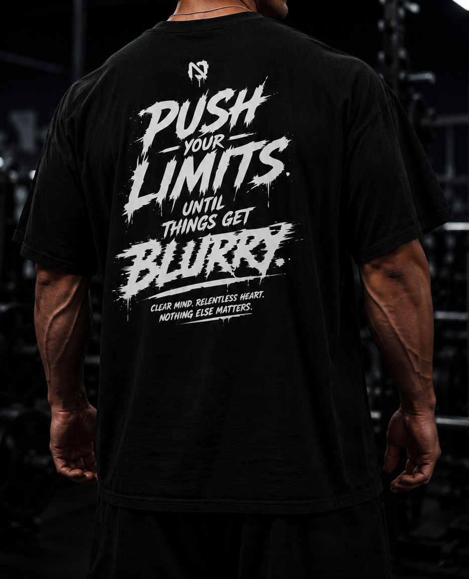 Blurry No Quit Co Heavy Weight Oversized Motivational Gym T-Shirt