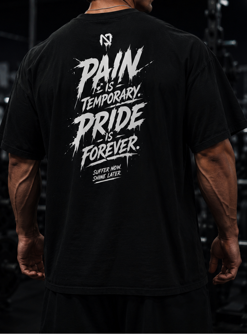 Pain Is Temporary Nor Quit Co Oversized Gym Motivational T-Shirt 